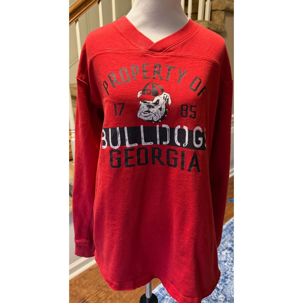 Pro Edge Georgia Bulldogs Property of Bulldog Graphic Long Sleeve V Neck Red M